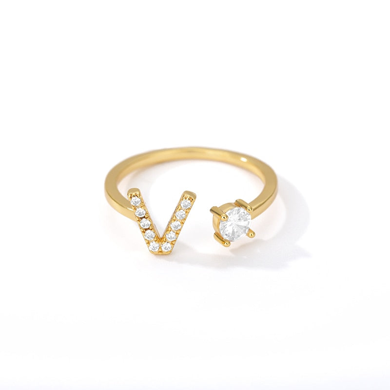 Minimal Initial Zirconia Ring - Letters A to Z - Adjustable - Gioppe