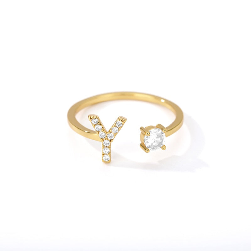 Minimal Initial Zirconia Ring - Letters A to Z - Adjustable - Gioppe