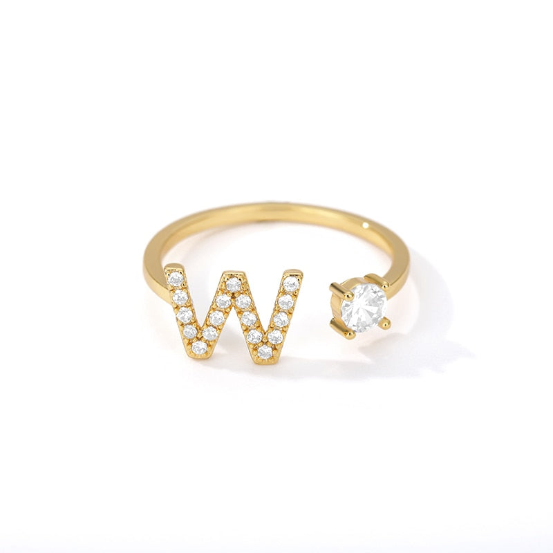 Minimal Initial Zirconia Ring - Letters A to Z - Adjustable - Gioppe