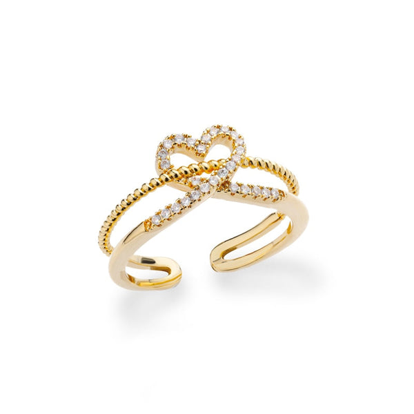 Heart Ring with Zirconia - Adjustable Double Layer - Gioppe