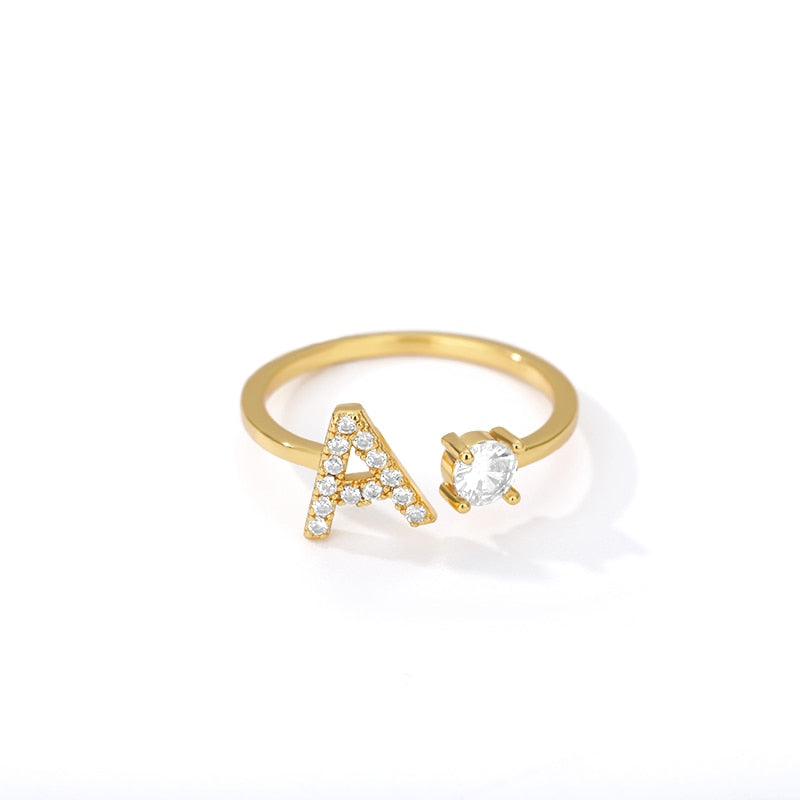 Minimal Initial Zirconia Ring - Letters A to Z - Adjustable - Gioppe