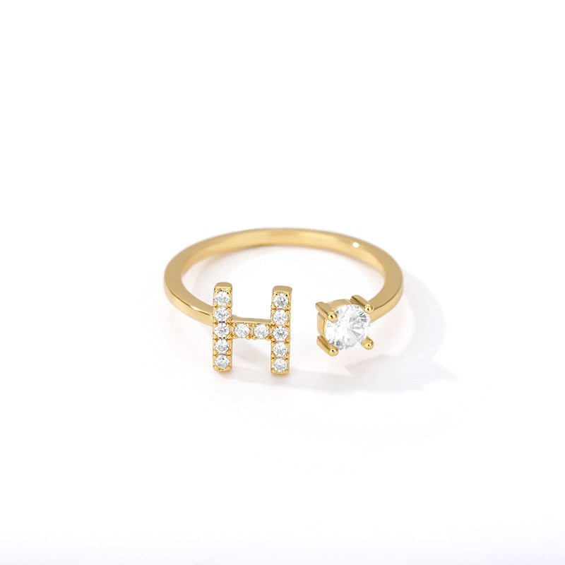 Minimal Initial Zirconia Ring - Letters A to Z - Adjustable - Gioppe