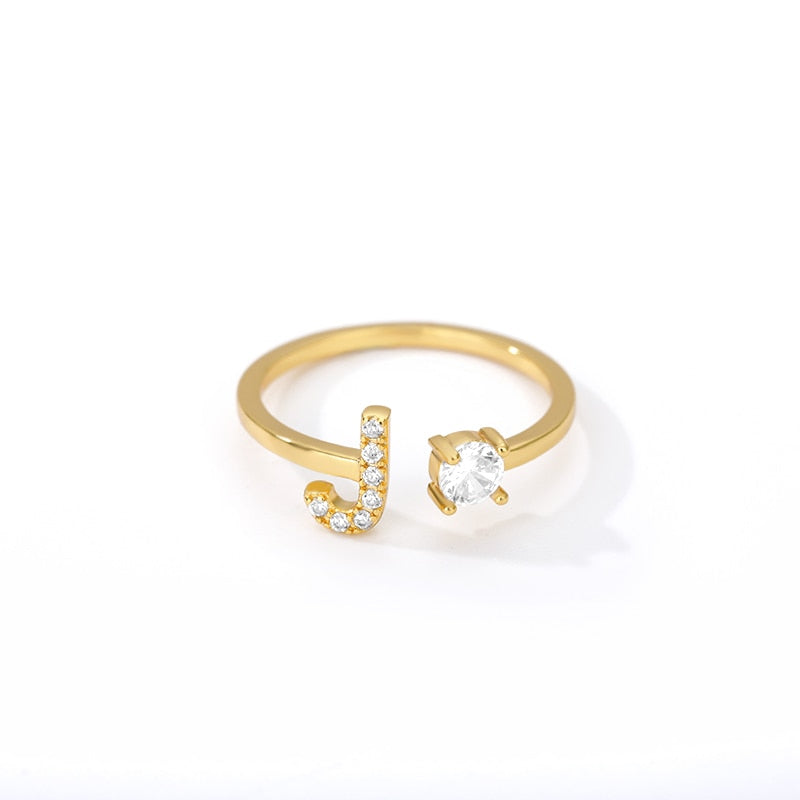 Minimal Initial Zirconia Ring - Letters A to Z - Adjustable - Gioppe