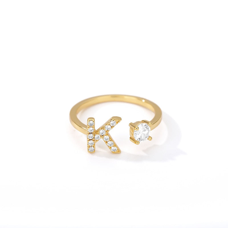 Minimal Initial Zirconia Ring - Letters A to Z - Adjustable - Gioppe