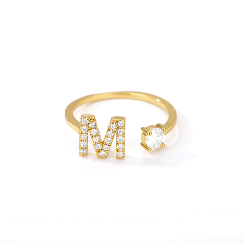 Minimal Initial Zirconia Ring - Letters A to Z - Adjustable - Gioppe