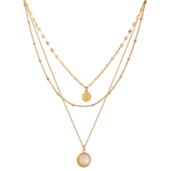 Triple Pearl Necklace + Pendant Gold-Plated 18K | Firenze Collection - Gioppe