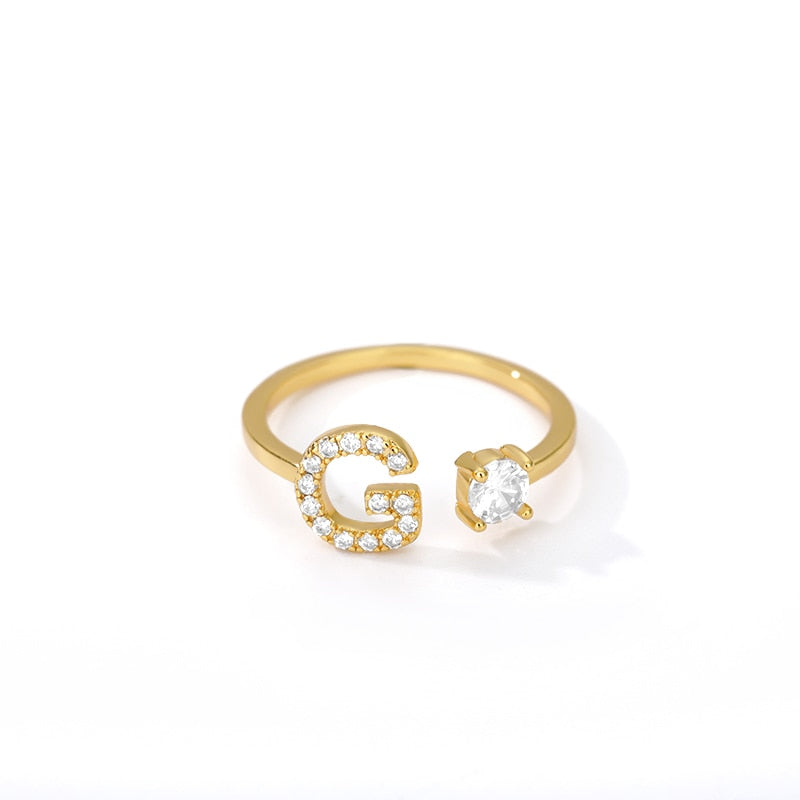 Minimal Initial Zirconia Ring - Letters A to Z - Adjustable - Gioppe