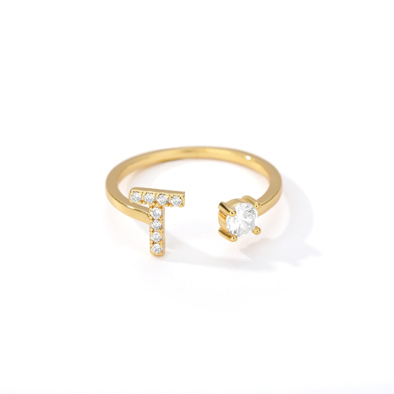 Minimal Initial Zirconia Ring - Letters A to Z - Adjustable - Gioppe