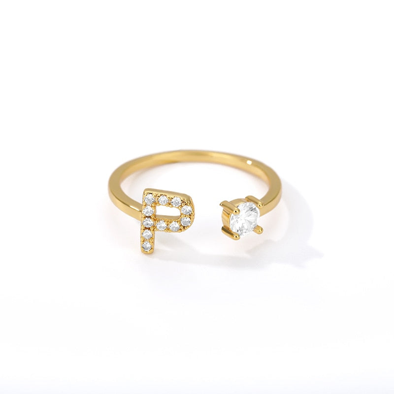 Minimal Initial Zirconia Ring - Letters A to Z - Adjustable - Gioppe