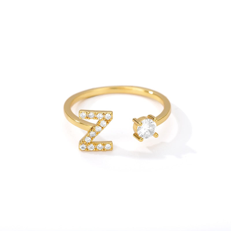 Minimal Initial Zirconia Ring - Letters A to Z - Adjustable - Gioppe