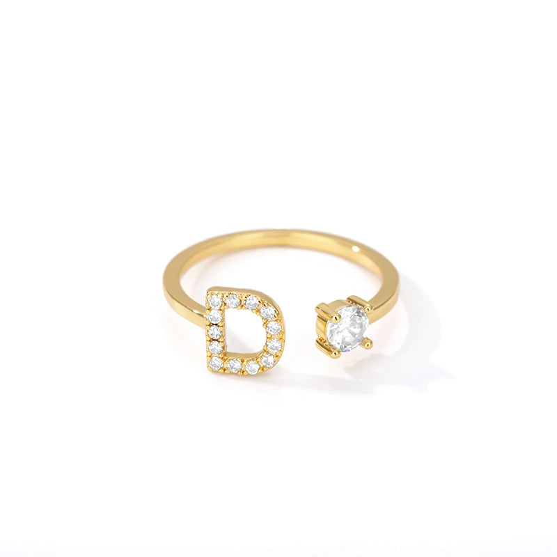 Minimal Initial Zirconia Ring - Letters A to Z - Adjustable - Gioppe