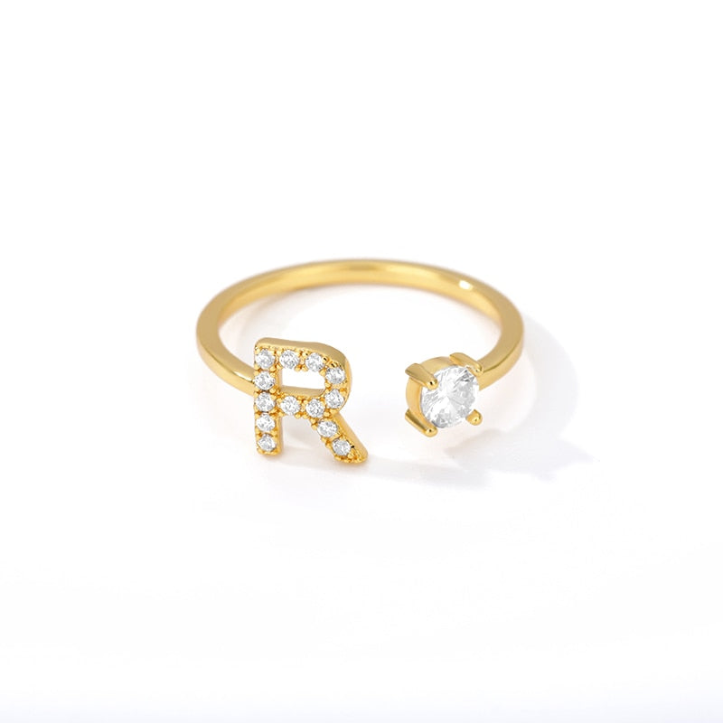 Minimal Initial Zirconia Ring - Letters A to Z - Adjustable - Gioppe