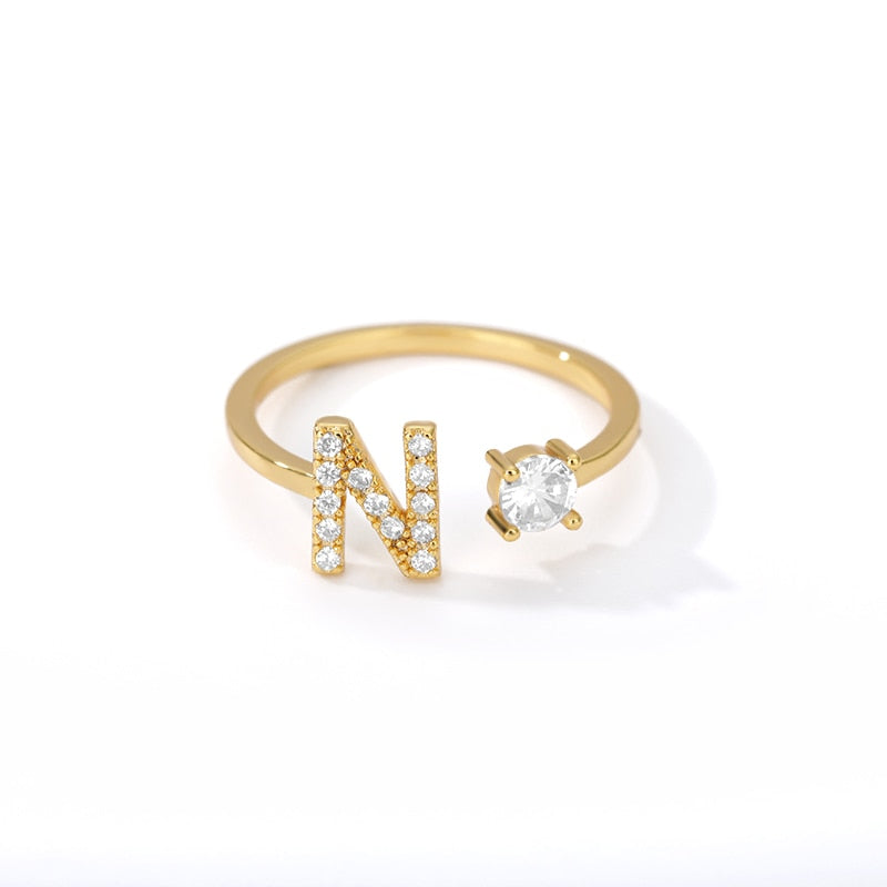 Minimal Initial Zirconia Ring - Letters A to Z - Adjustable - Gioppe