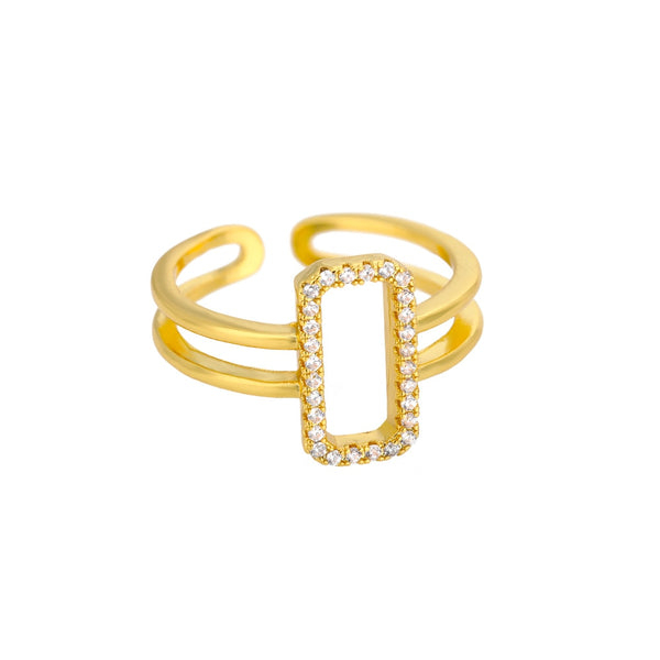 Double Ring with Zirconia Rectangle - Adjustable - Gioppe