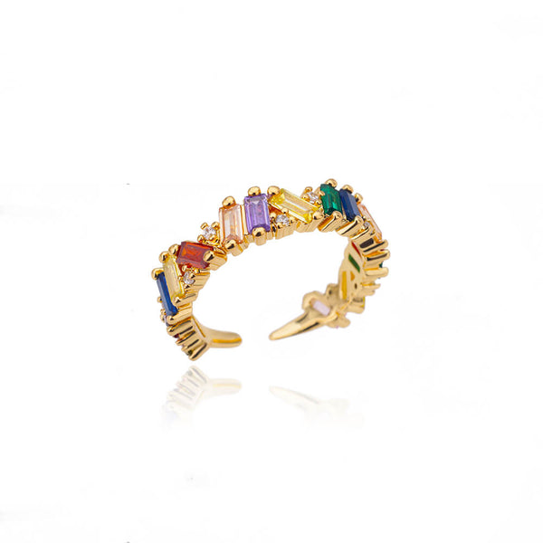 Rainbow Zirconia Ring with Crystal Stone - Adjustable - Gioppe