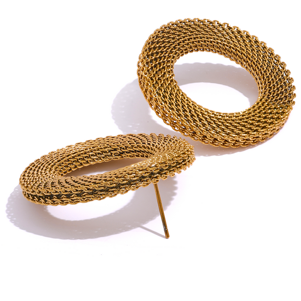 Large Textured Circular Gold-Plated 18K Earrings | Firenze Collection - Gioppe